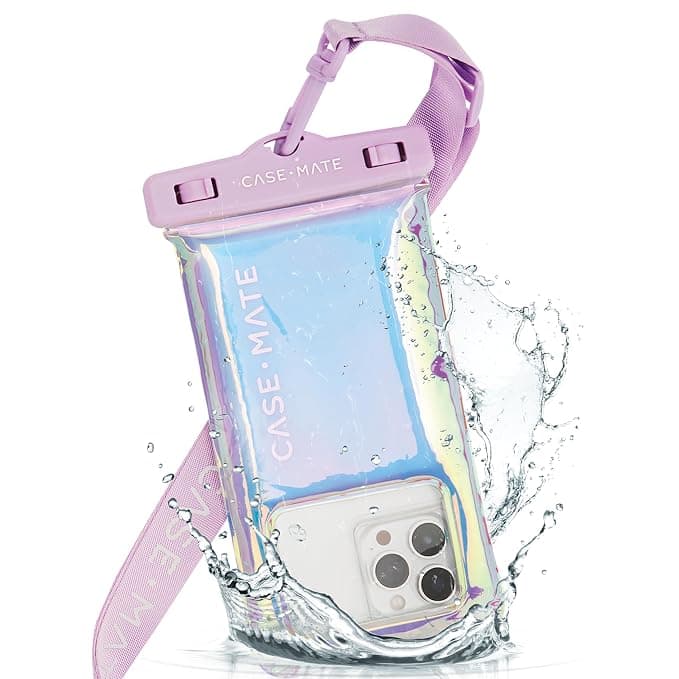 Case-Mate Soap Bubble IP68 Waterproof Phone Pouch [Touchscreen Compatible] - Floating Waterproof Mobile Cover w/Crossbody Lanyard [Works w/All Phones] - Travel Accessory for Beach & Pool - Iridescent