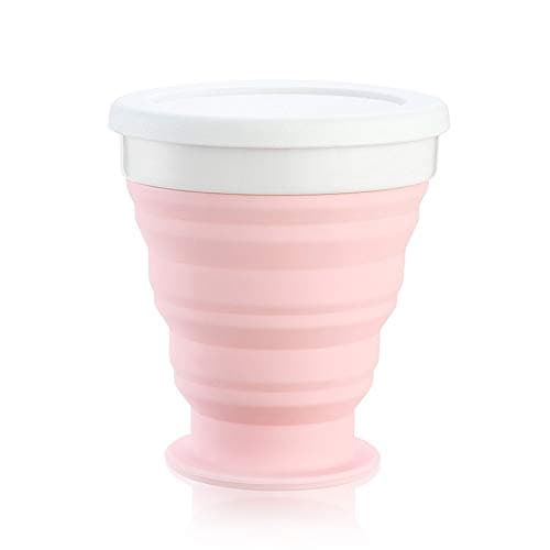 P-PLUS INTERNATIONAL Collapsible Cup, Rocontrip Silicone Travel Mug Leak Proof Coffee Folded Cup Gift Mug 200 mL100% Food Grade BPA Free for Outdoor Camping Hiking (Pink)