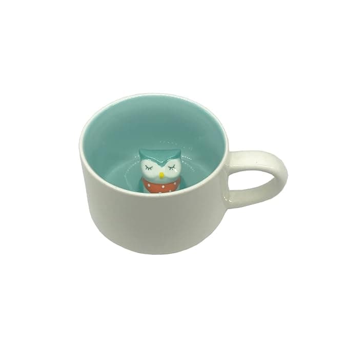 NOSCOMP 3D Animal Cup Coffee Mug Comes with A Cute Inside Creative Morning Mug Animal Cup for Hot and Cold Tea Milk Coffee Perfect for Kids Decorations (Owl) (Ceramic), 400 Milliliter