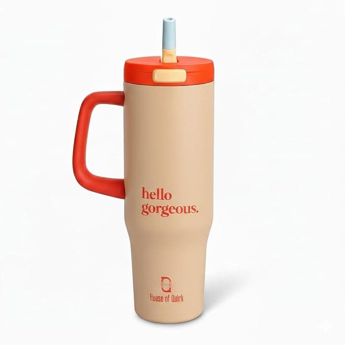 House of Quirk 1200ML Stainless Steel Tumbler with Handle & Pop-Up Lid, Leakproof Travel Cup, Fits Car Cup Holder (Gorgeous)