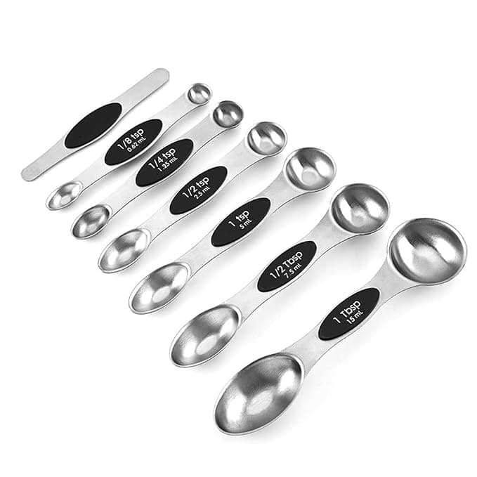 INKULTURE Magnetic Measuring Spoons Set of 7, Dual-Sided Stainless Steel Measuring Spoons, Fits Spice Jars, Accurate Kitchen Measuring Spoon Set with D-Ring, Dishwasher Safe