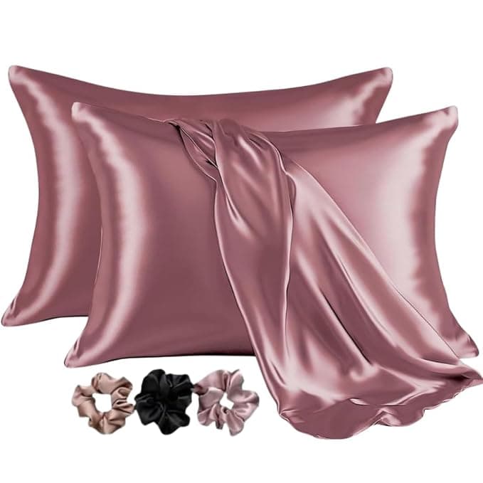 Go Well Satin Silk Pillow Cover for Hair and Skin 2 Piece with 3 Piece Satin Scrunchies for Women Stylish Silk Pillow Covers with Envelope Closure end Design|Silk Pillow Cases(Rosegold) 600 TC