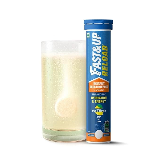 Fast&Up Reload (5 Litres) Low Sugar energy drink for Instant Hydration- 20 Effervescent Tablets with all 5 Essential Electrolytes + Added Vitamins -Certified Electrolytes Drink- Lime and Lemon flavour
