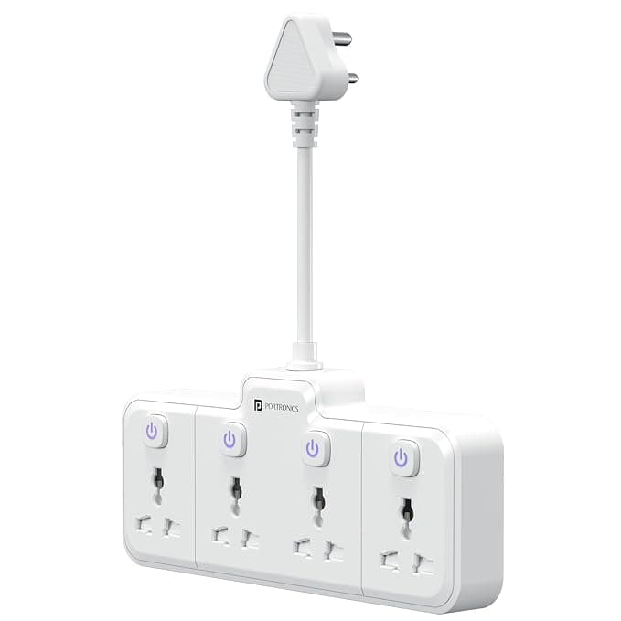 Portronics 2500W Power Plate Pro 4-in-1 Power Extender with 4 Universal Sockets, Individual Switches, 180° Flexible Cord, Child Safety Shutters, for Home, Office, Laptops, Mobiles & Appliances