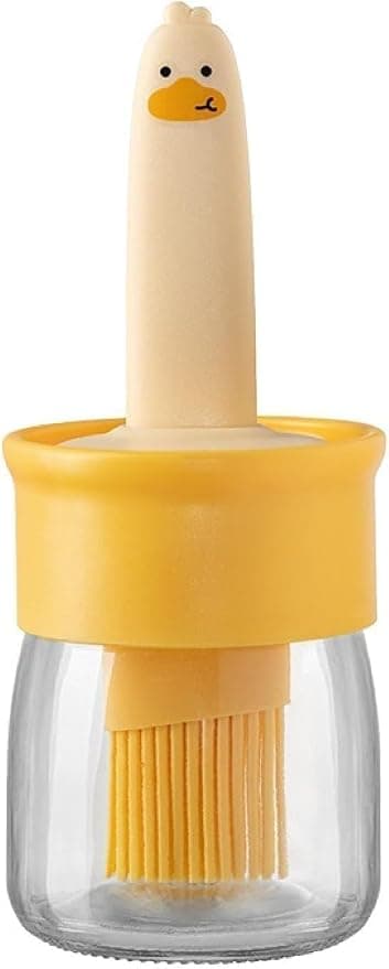 Parssufy Glass Olive Oil Dispenser Bottle with Silicone Brush 2 in 1,200ml Cute Duck Silicone Measuring Oil Dispenser Bottle for Kitchen Cooking,Frying,Baking,BBQ Pancake,Air Fryer