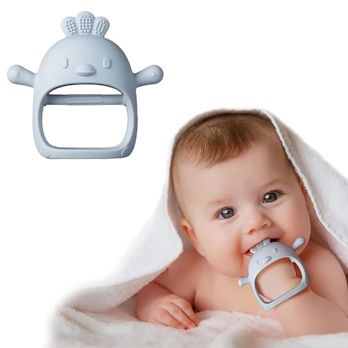 KESI Ornaments Silicone Baby Teething Toys for 0-6 6-12 Months,Never Drop Infant Teether Teething Mitten Toys for 3-12 Months,Newborn Soothing Teething Toy Gifts for 1 One Year Old Baby (Blue)