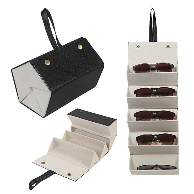 QONETIC Sunglasses Organizer with Slots, Travel Glasses Case Storage Portable Sunglasses Storage Case Bag