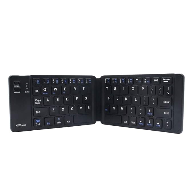 Portronics Chicklet Foldable QWERTY Keyboard, Mini Pocket Sized, Rechargeable, Bluetooth Wireless, One Touch Connect Button, for iOS, Android and Windows Tabs, Smartphones, Black