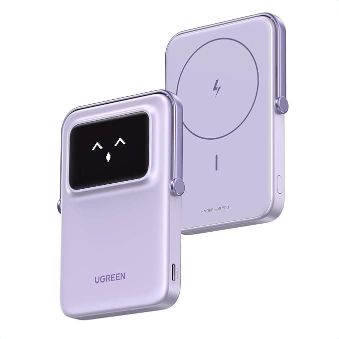 UGREEN Uno Power Bank 5000mAh Magnetic Wireless, 20W Fast Charging Portable Charger with Foldable Stand, TFT Display Compatible with iPhone 15/15 Plus/15 Pro/15 Pro Max/14/13/12 Series, Purple