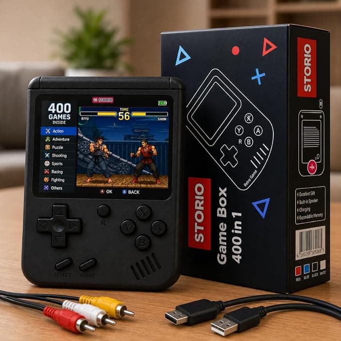 Storio Rechargeable Pocket Video Game for Kids 400 in 1 Retro Game Box Console Handheld Game Box with TV Output - Multicolor