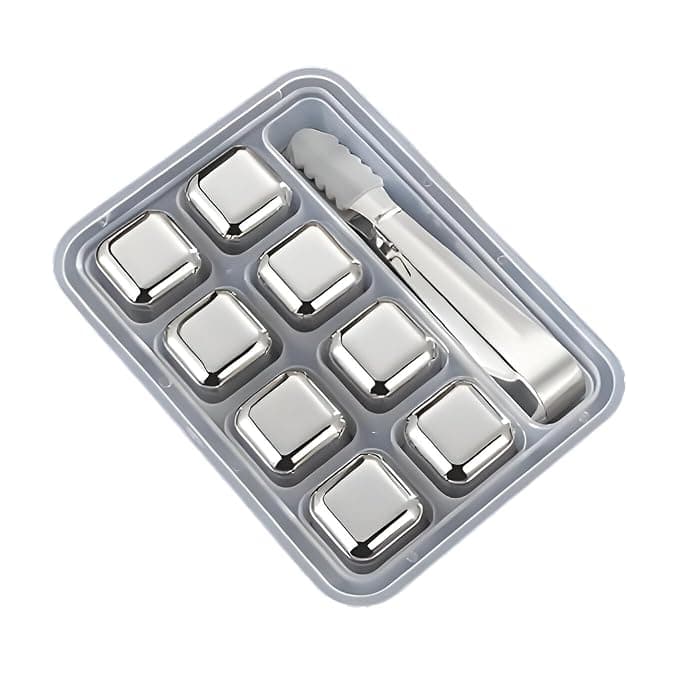 Stainless Steel Whiskey Stones Ice Cubes Set with Tongs & Storage Box – Reusable Metal Ice Cubes for Chilling Whisky, Wine, Cocktails – Food Grade, Quick-Freezing, No Dilution (6)
