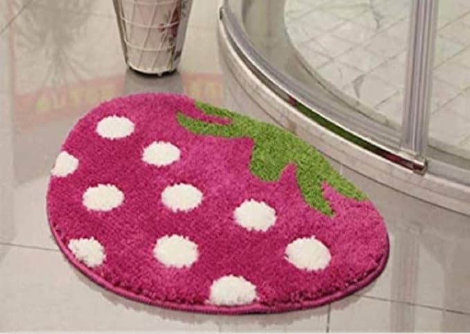 vihs Strawberry Shape Bath Mat Rug | Soft Microfibre Polyester Shaggy Floor Runner | Super Absorbent, Anti-Slip, Washable Bathroom, Kitchen & Bedroom Mat – (16 x 24 Inch, Pink)