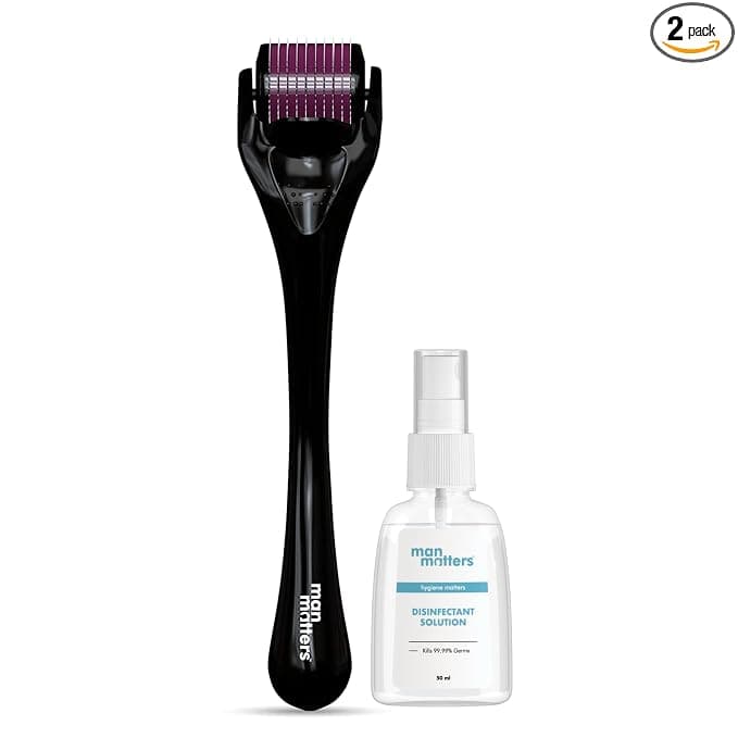 Man Matters 1.00 mm Derma Roller with Disinfectant | With 540 Titanium Alloy Needles | Promotes Beard & Hair Growth & Reduces Acne Scars | Safe & Effective to Use