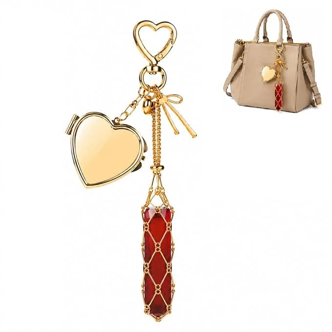 Indiana Y2K Metal Lipstick Holder with Touch Up Mirror, Golden Heart-Shaped Clasp Design Portable Makeup Lipstick Balm Organizer Chic Bag Link Charm Accessories
