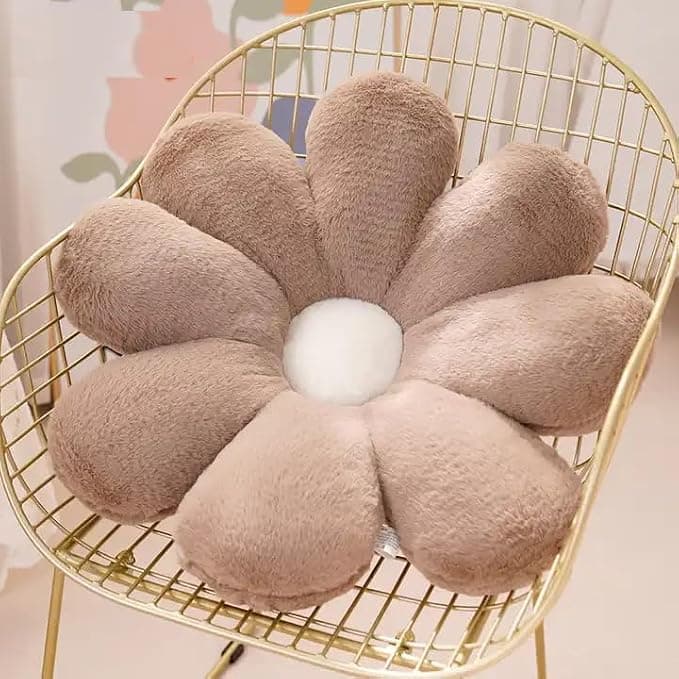 AVSHUB Daisy Shaped Throw Pillows Cute Preppy Decorative Pillows Plushy Cushion for Girls Bedroom Couch Sofa Chair Decor (35CM, Brown)