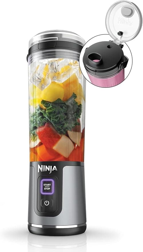 Ninja Stainless Steel Blast Portable Cordless Blender (BC151INBK) 530ml USB-C Rechargeable Crushes Ice & Frozen Fruit BPA Free, Leak-Proof Travel Lid Black, 140w