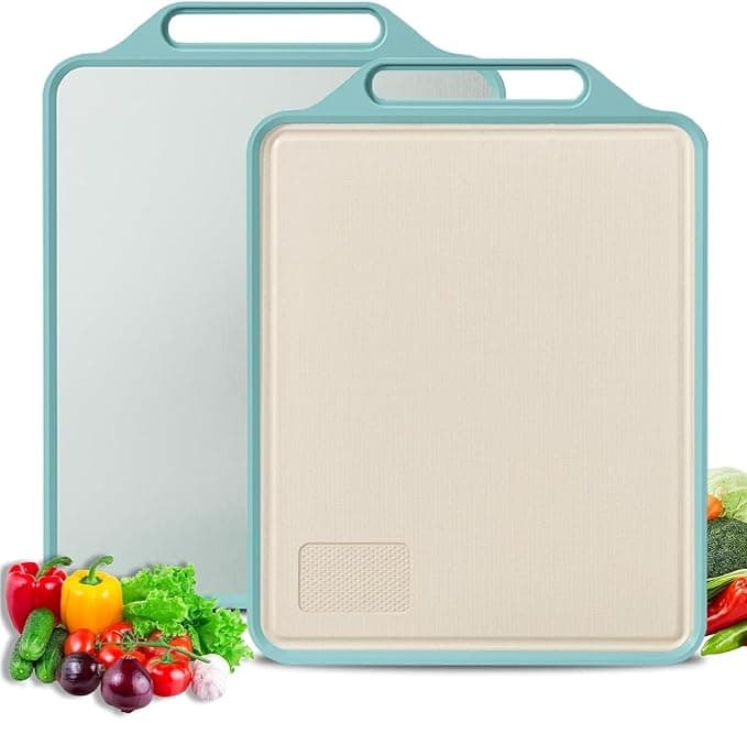 2in1 Large Steel Chopping Cutting Board for Kitchen | Double Sided Stainless Steel Heavy-Duty Cutting Board for Vegetables, Fruits Cutter, Meats | Eco-Friendly and Anti-Microbial (41 x 33cm)