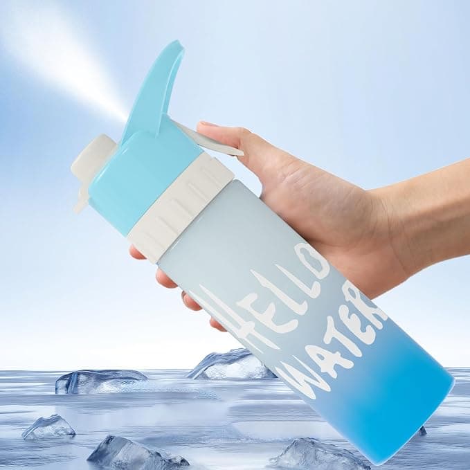 Halohop Sports Unbreakable Mist Spray Water Bottle for Aldult Kids - Leak-Proof, Durable BPA-Free Cool Summer Sipper Bottle for Gym | Outdoors | Office 650ml (Blue)