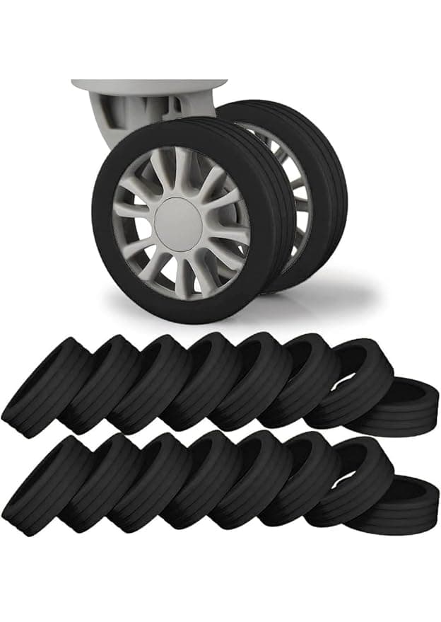 DRAWBRIDGE Luggage Wheel Silicone Protector Cover 16PCS Trolley Wheel Cover Silicone Shock Absorption Wheel Cover for Trolley Bag Suitcase Wheel Cover Silicone Spinner Wheel Bag/Chair (16) Black.
