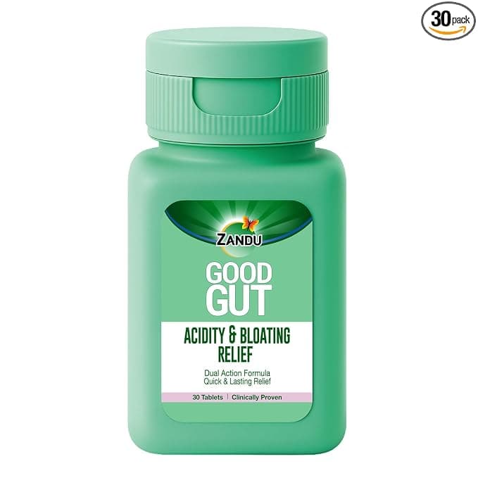 Zandu Good Gut Acidity & Bloating Relief Tablets | Clinically Proven | Instant & Long-Lasting Relief | Non-Habit Forming, 30 Tablets