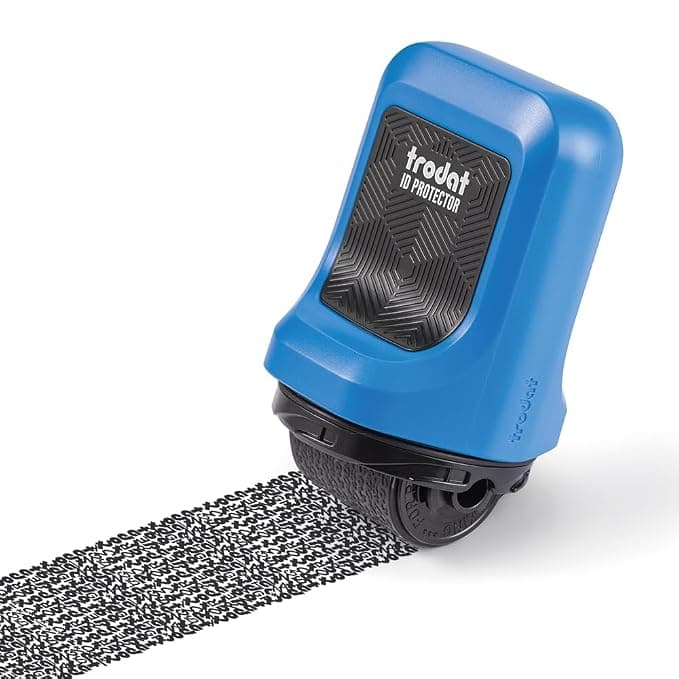Trodat Identity Theft Protection Roller Stamp – Wide 1.0 Inch Coverage – Refillable Privacy Blocker for Labels, Documents & Glossy Paper – Anti-Fraud Ink Roller for Secure Information Concealment