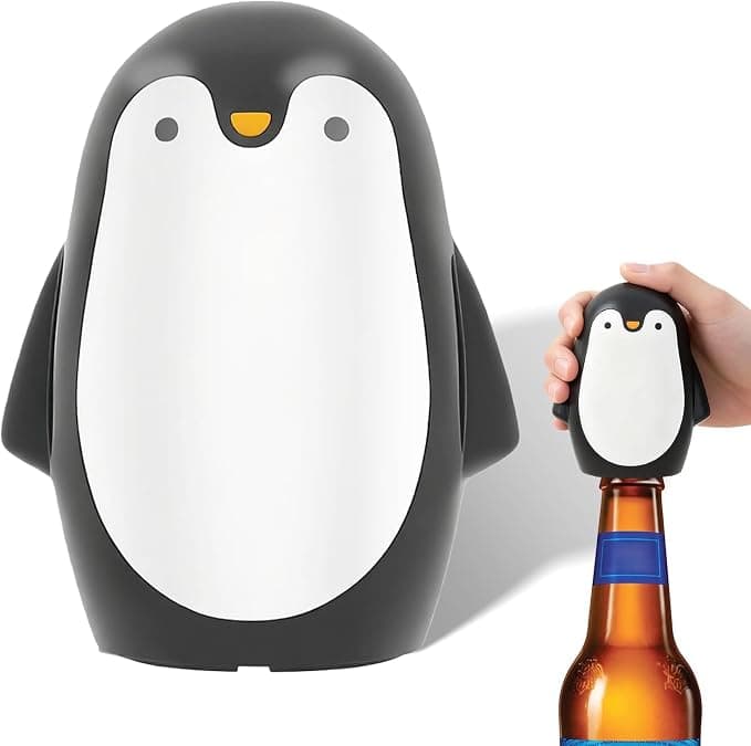Penguin Bottle Opener, Draft Top Beer Can Opener, Magnetic Pop the Top Bottle Opener, Automatic Push Down, Perfect for Most Beer and Beverage Cans, for Home Bar Camping