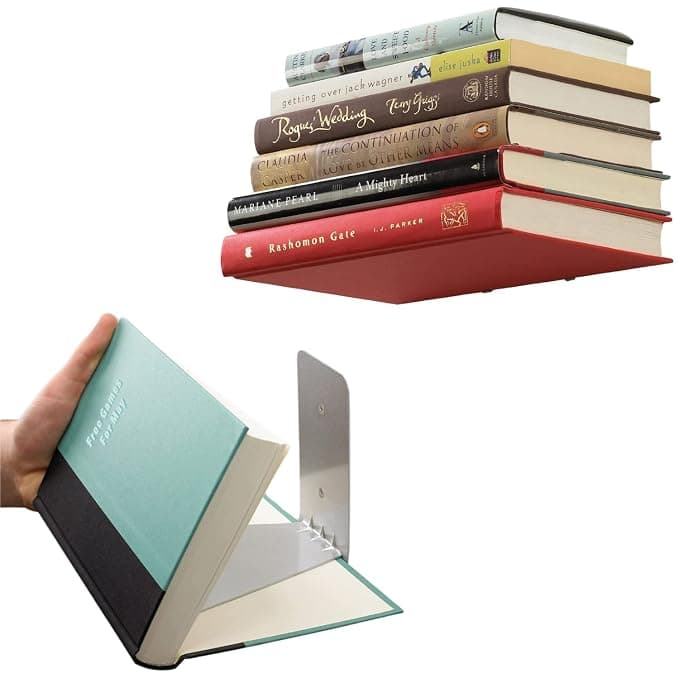 ROLLYWARE Metal Unique Design Invisible Book Shelf Floating Book Shelve Wall Mountad Shelf Holder Hanging Home Storage Rack For Home (Hold Upto 10 Books Per Self) Silver,Pack Of 1