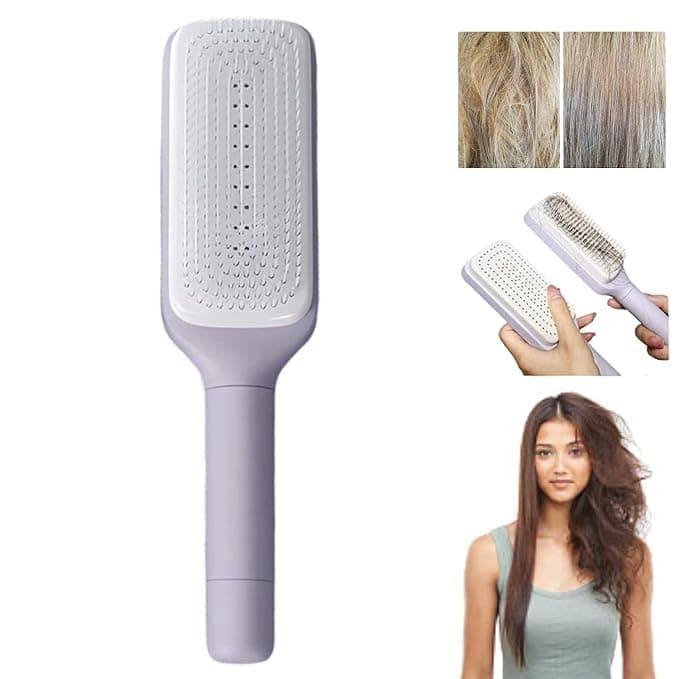 KIMEE Self Cleaning Hair Brush for Women & Kids – Detangler Hair Brush Comb for Wet or Dry Hair – Anti-Static Hairbrush Women Love – Gentle Scalp Massage Comb Brush for All Hair Types