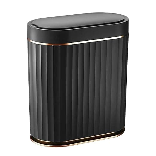 ELPHECO Plastic Touchless Trash Can, Small, Gold, Motion-Sensor, Rectangular, Bathroom, Bedroom, Kitchen, Office (Black, 2 Gallons)