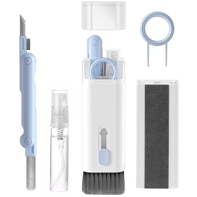 Elfora 7 in 1 Electronic Cleaner kit | Cleaning Kit for iPad | iPhone | Airpods | Monitor Screen | Keyboard | Dust Brush Including Soft Sweep | Swipe | Airpod Cleaner Pen | Key Puller and Spray Bottle