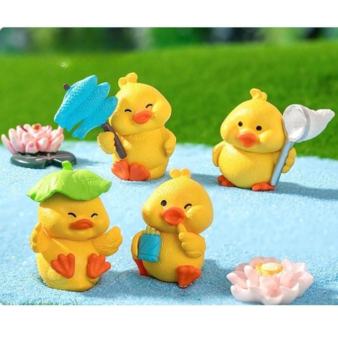 SATYAM KRAFT 1 Set (4 Pcs) Duck Miniature Figurines Showpiece | Gift for Him/Her, Valentine's Day New Year Return Gift, Festive Decor Home Decor, Table, Car Dashboard, Bedroom, Office | (Multicolor)