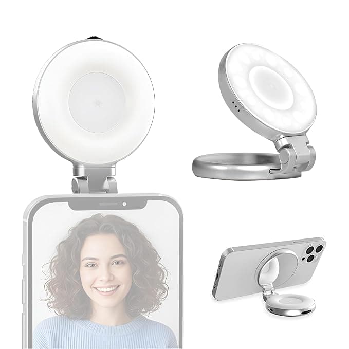 Digitek (DRL 3W) Magnetic Selfie Ring Light with Makeup Mirror, 3 Color Modes 2700K, 5600K, 7500K, 360° Rotation & 180° Pan, Type-C, Use with Smartphones, Laptops & Tabs for Vlogs, Meetings & Makeup