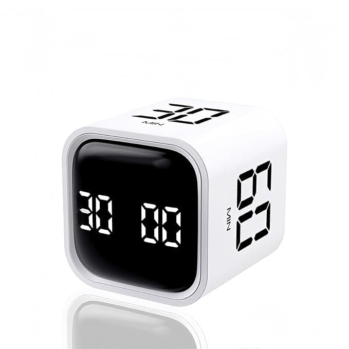 Digital Cube Pomodoro Timer Desk Rechargeable Productivity Timer 5/10/30/60min & Custom Countdown, Vibration & Adjustable Sound Alarm,for Task Work Kitchen ADHD Kids Studying (White)
