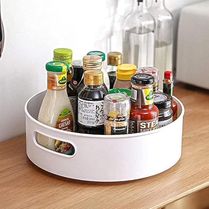 INOVERA (Label) Lazy Susan 360 Rotating Kitchen Spice Cosmetic Holder Organizer Rack Tray (23L X 23B X 75H Cm, White,Plastic, Tiered Shelf)