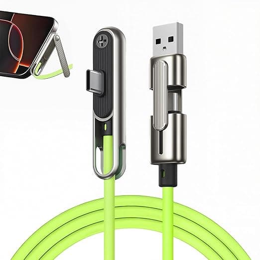 Verilux® PD 240W 2 in 1 Type C Cable Fast Charging with Stand, 3.9Ft Right Angle C Type Charger Cable with 480MBPS Data Transfer for iPhone 17/17 Pro/17 Pro Max/16/15, Galaxy S25/S24, Green