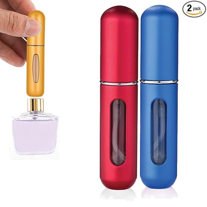 TEMPERIA (2pcs) Mini Perfume Refill Bottle - Empty Small Portable Perfume Atomizer Refillable Dispenser Container - Travel Essentials & Accessories for Women & Men (Multicolour)