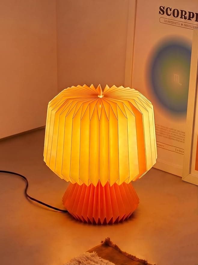 FIG Living Mini Origami Table Lamp for Living Room Decoration, Bedroom, Study and Gifting | 20 cm Tall Origami Design Lampshade | Premium Laminated Paper - Dust and Water Resisant (Mini Orange)