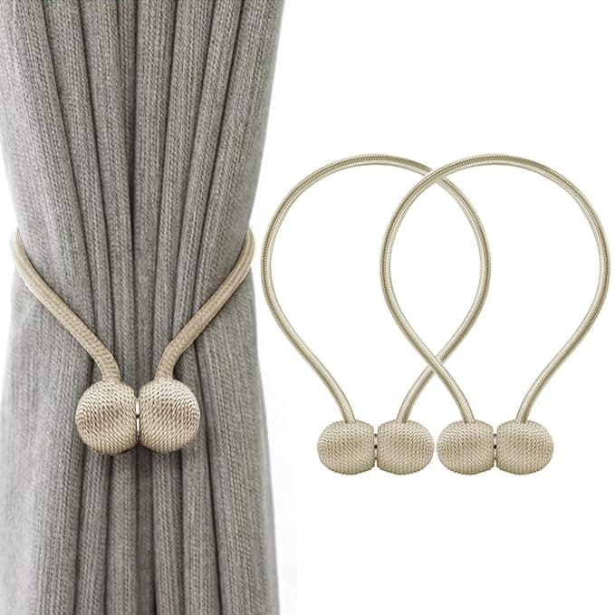 HASTHIP Magnetic Curtain Tiebacks Curtain Clips Rope Holdbacks Curtain Weaving Holder Buckles for Home Office Decoration, Pack of 2