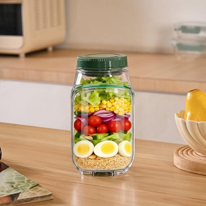 Nestasia Salad Jar with Side Opening & Lid for Office (1.2L) - Leak Proof Salad Jar with Dressing Compartment | Airtight & Dishwasher Safe Portable Meal Prep Container - Perfect for Work & Travel