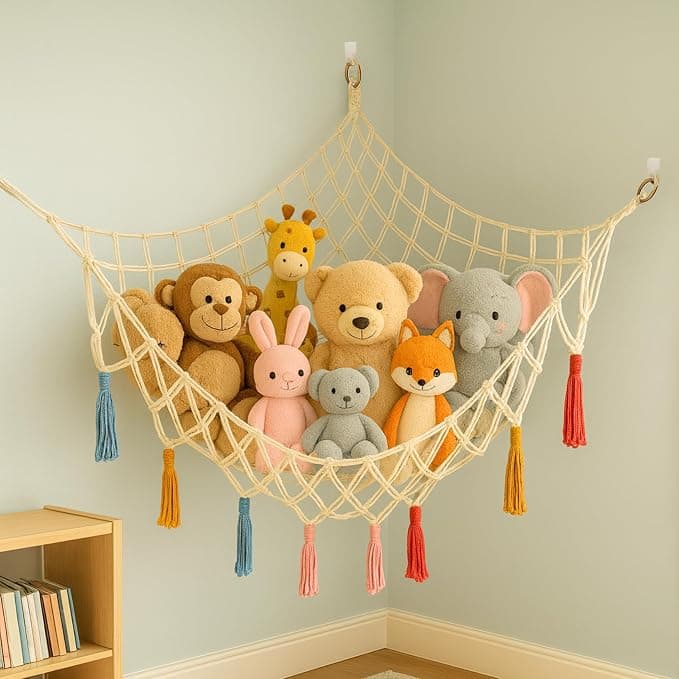 ecofynd Stuffed Soft Toy Organizer, Animal Toy Hammock, Jumbo Capacity Hanging Cotton Storage, Boho Large Corner Plush Toys, Net Holder, Nursery Kids, Play Room, Bedroom, Kid Room (BH010)