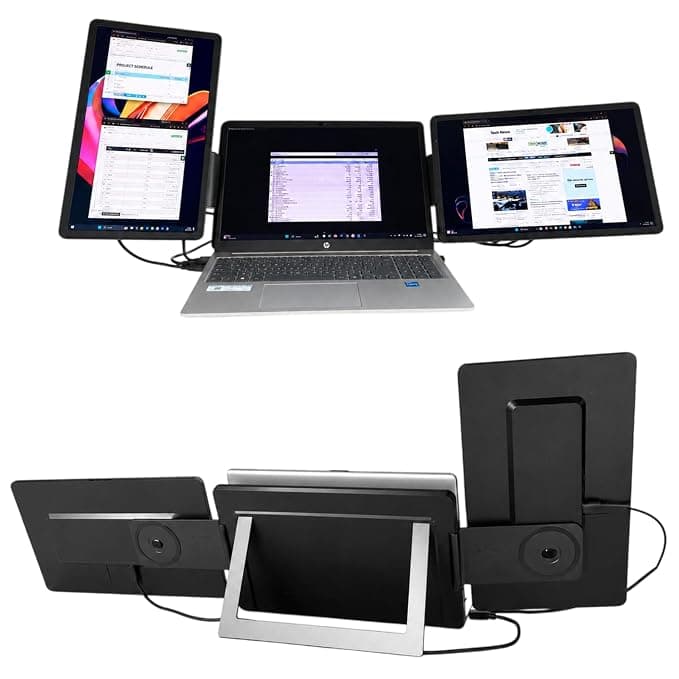 RIITEK 15.6" Portable Tri Screen Monitor, FHD 1080P IPS Screen Extender Portable Monitor for 13.6"-17.3” Laptops, Travel Laptop Screen Extender with USB-C&HDMI, for Windows, Mac