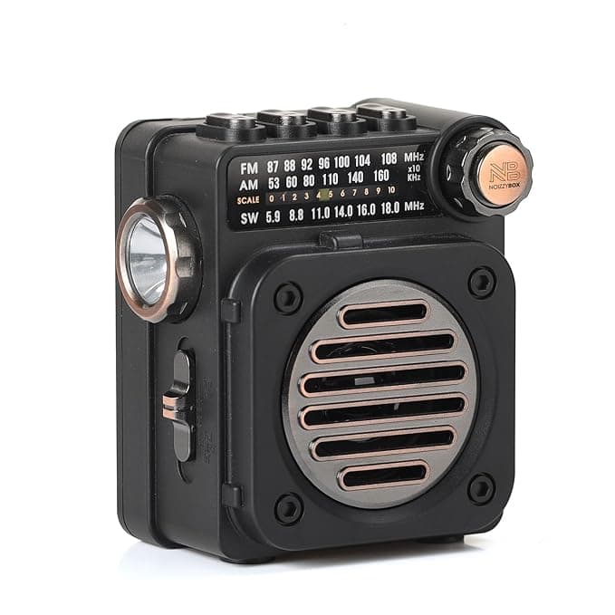 NB NOIZZYBOX Retro Buddy - 3 Band Radio (FM/AM/SW) with Bluetooth, TF Card, USB, Bright Torch Light, Analog Tuning Knob - Handheld Retro Radio