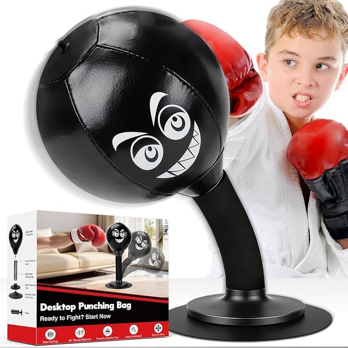 Desktop Punching Bag - Stress Relief, Suction Cup Design for Office Table and Counters, Heavy Duty Stress Relief Ball, Fun Gifts Suitable for All Ages (Black)