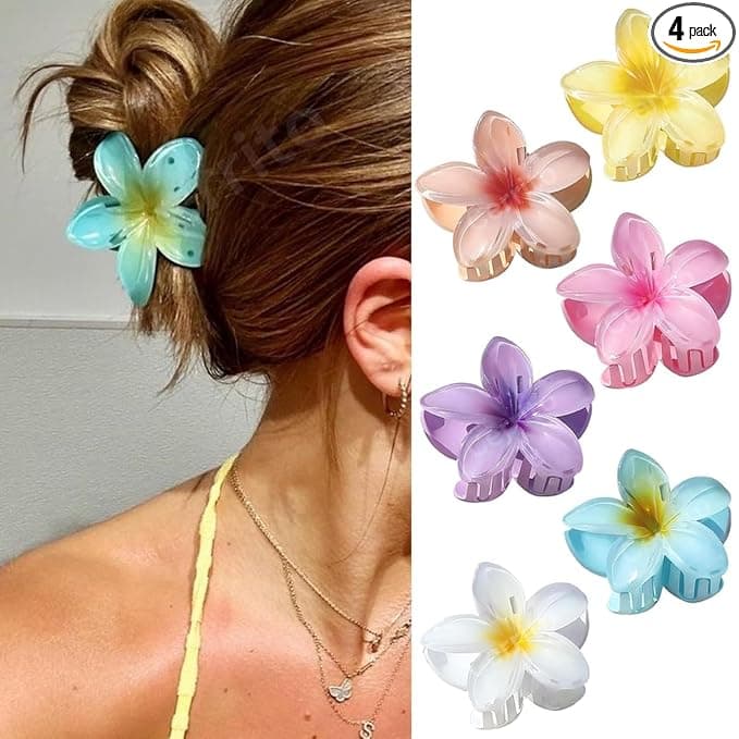 Cerrito 4 Pcs Colorful Flower Hair Claw Clips for Women & Girls, Gradient Lily Design, Strong Hold, Lightweight, Cute & Stylish Hair Accessories for Daily Use, Travel, Gifting, Multicolor