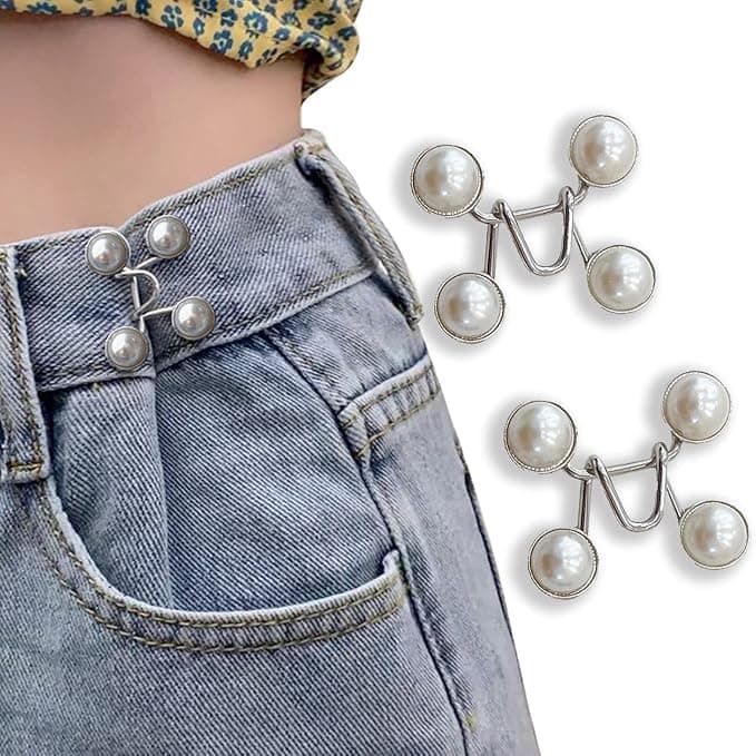 FEORA 2 Pcs Adjustable Jeans Button for Waist Tightening, Adjustable Waist Buckle Extender for Jeans, Waist Tightener Clips for Loose Jeans, Pants, Skirts (No Sewing Required)