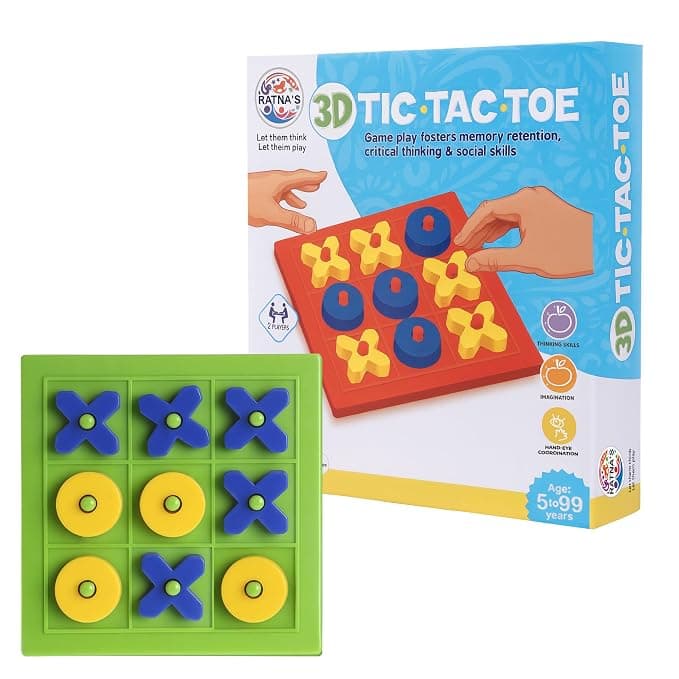 Ratna's 3D Tic Tac Toe Classic Mind Challenging Cross & Zero Family Board Game for Kids & Adults
