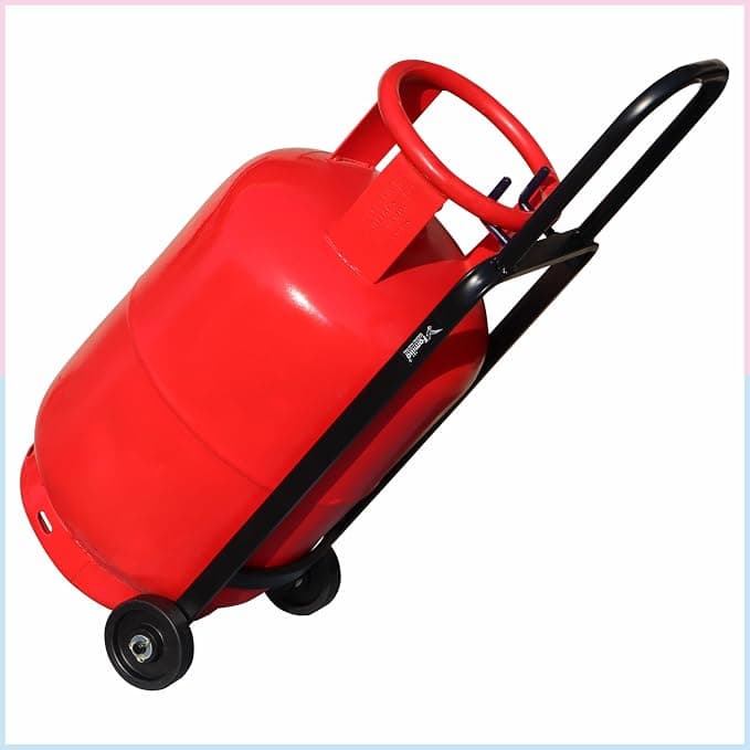 Familia- Steel Heavy Duty LPG Gas Cylinder Trolley with Wheels & Hooks - Easy Grip for Effortless Pickup Carry and Transfer - Robust and Durable Construction (Black)