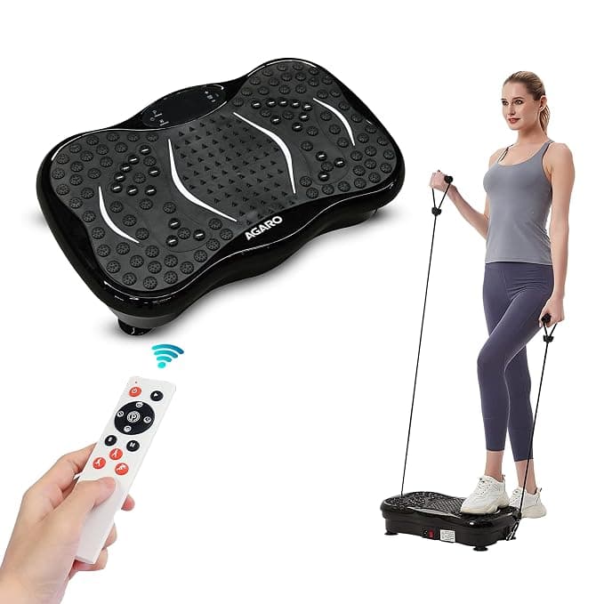 AGARO Alpha Crazyfit Vibration Plate Massager, Home & Gym Workout Machine for Muscle Toning, Calorie Burn, Massaging, Weight Loss Comes with 5 Program Mode with Remote, 2 Exercise Band