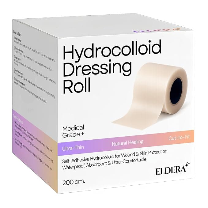 ELDERA Medical Grade Hydrocolloid Dressing Roll, For Wound And Acne Care, Waterproof, Cut-to-Fit for Blisters, Burns, Acne & Skin Protection, 5cm x 200cm(6.5feet)