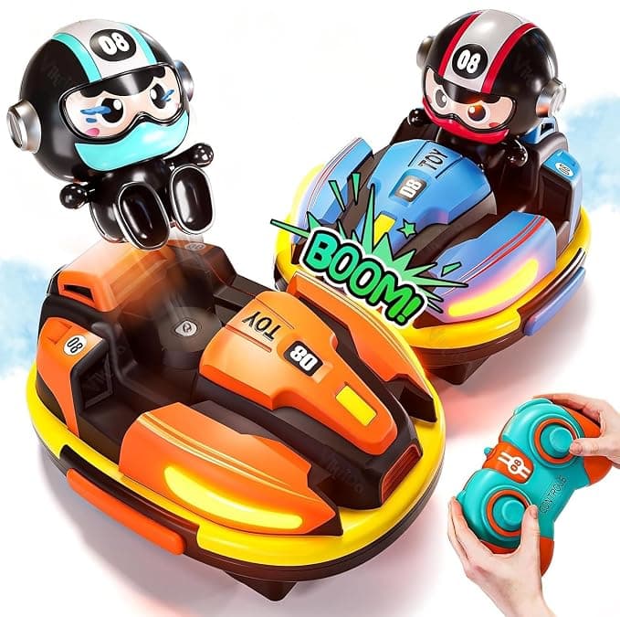 VikriDA Pack of 2 RC Bumper Cars for Toddlers | Remote Control Car Toys with Music, Lights & Water Spray – Fun Racing & Interactive Play for Kids